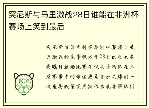 突尼斯与马里激战28日谁能在非洲杯赛场上笑到最后