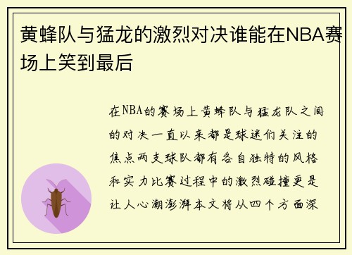 黄蜂队与猛龙的激烈对决谁能在NBA赛场上笑到最后