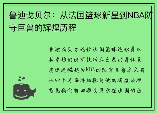鲁迪戈贝尔：从法国篮球新星到NBA防守巨兽的辉煌历程